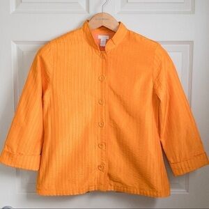 𝅺Chico's Jacket Blazer Bright Light Weight Orange Pleated Womens Size 8 Medium